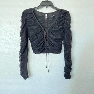 Guess Lacy black crop top long sleeve